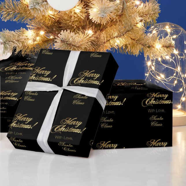 Papel De Presente Escuro de Natal alegre, preto e Dourado (Feriados)