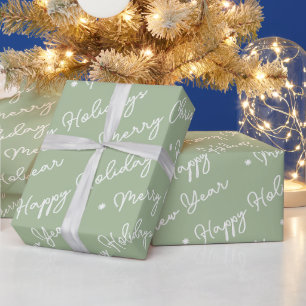 Papel De Presente Escuro de Natal Feliz e Verde Sage
