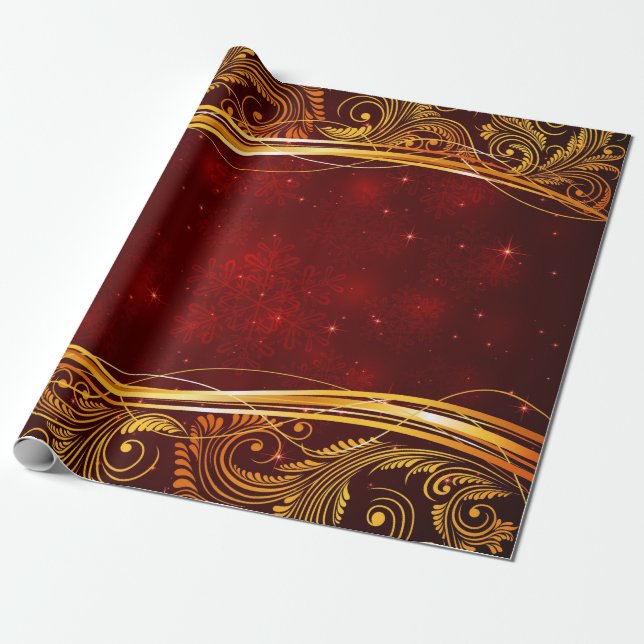Papel De Presente Escuro - Natal vermelho e Dourado (Desenrolado)