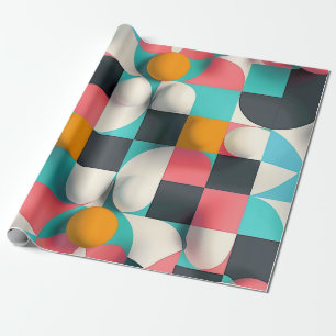 Papel De Presente Esferas 3D coloridas e padrão de grade geométrico