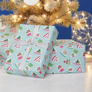 Papel De Presente Esferas de Neve Caprichosas no Padrão Azul Aqua