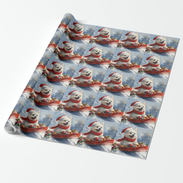Papel De Presente Eskimo americano no Sledge Deixe nevar o Natal (Desenrolado)
