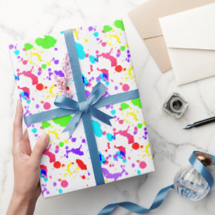 Papel De Presente Esmalte Neon Salpico Aquarela Falso Brilho