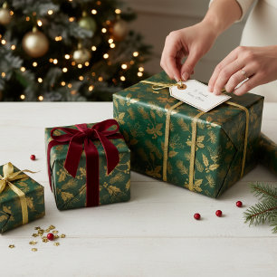 Papel De Presente Esmeralda & Ouro Opulência Real de Natal