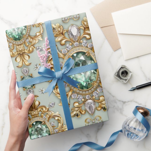 Papel De Presente Esmeraldas e Ouro (Presentear)