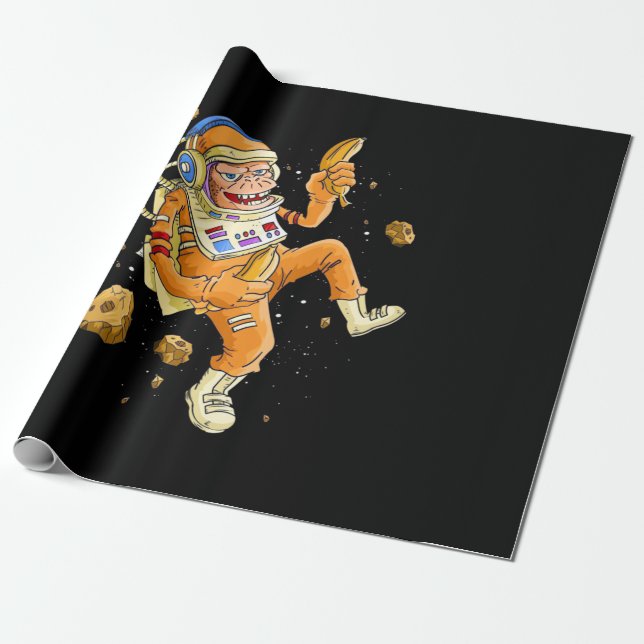 Papel De Presente Espaço do macaco astronauta (Desenrolado)