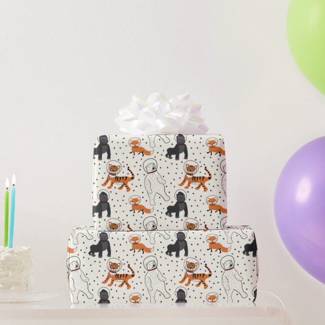 Papel De Presente Espaço é Astronautas Selvagens Animais Padrão (Presentes para festas)