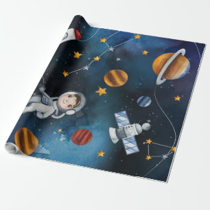 Papel De Presente Espaço Exterior Céu Cósmico Aquarela