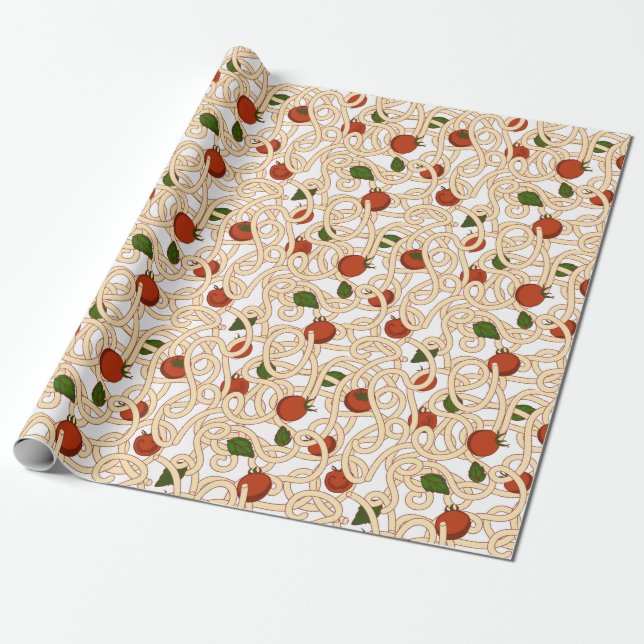 Papel De Presente Espaguete massa comida italiana com tomate (Desenrolado)