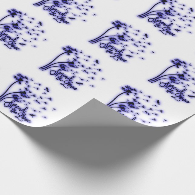 Papel De Presente Espalhe o Amor Dandelions e Libélulas (Ponta)