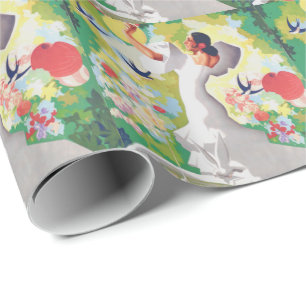 Papel De Presente Espanha Senhorita Pássaros Flores Festa Jardim