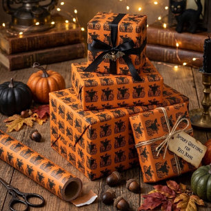 Papel De Presente Espantalho de Halloween Gótico Assustador Abóbora
