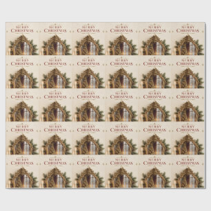 Papel De Presente Espelho Antigo Natal Elegante, Vintage Europeu