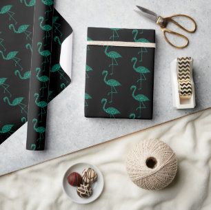 Papel De Presente Espelho brilhante flamingo Esmeralda preto