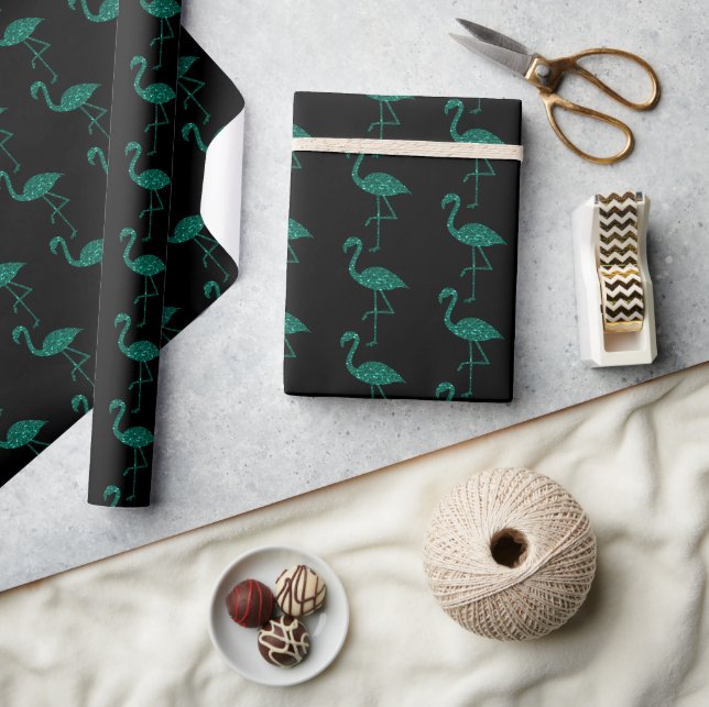 Papel De Presente Espelho brilhante flamingo Esmeralda preto (Artesanato)