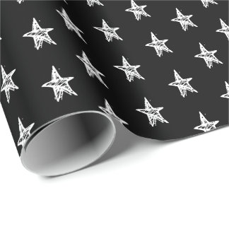 Papel De Presente Espelho das Estrelas preto-e-branco-esbranquiçado