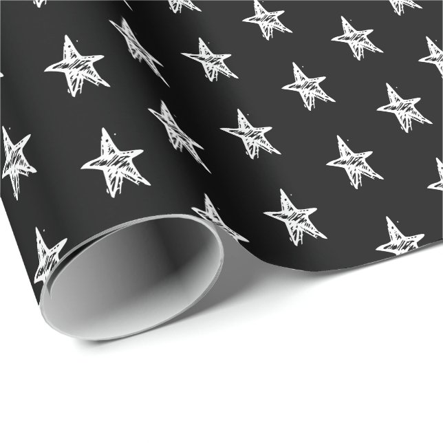Papel De Presente Espelho das Estrelas preto-e-branco-esbranquiçado  (Ponta do rolo)