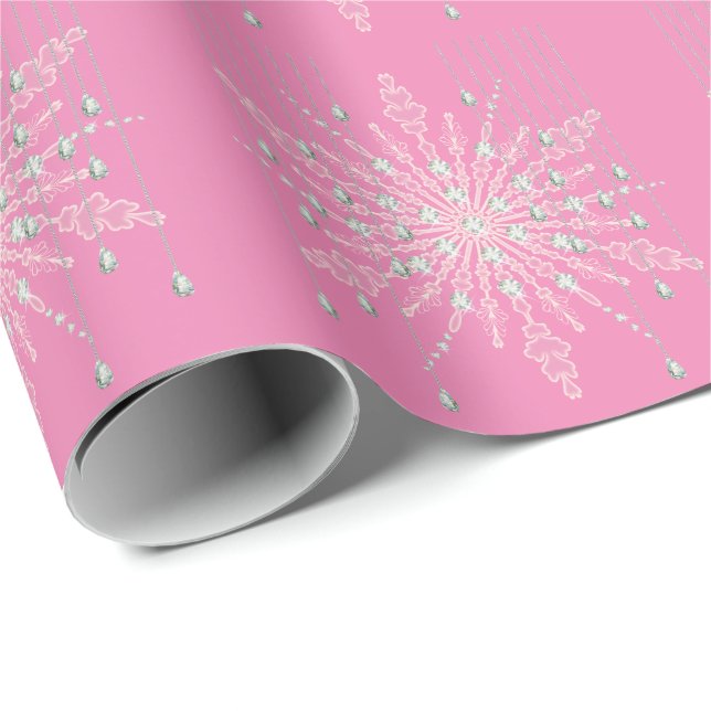 Papel De Presente Espelho de neve, diamante rosa, brilho elegante in (Ponta do rolo)