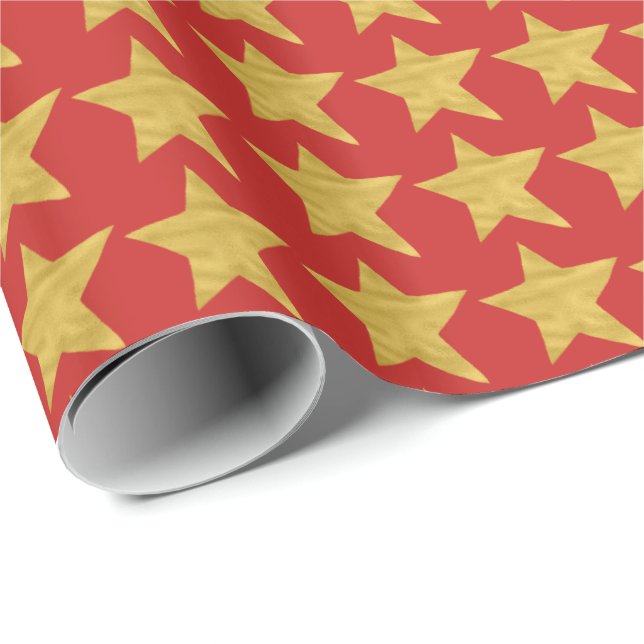 Papel De Presente Espelho elegante de ouro vermelho de Natal (Ponta do rolo)