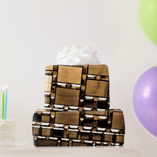 Papel De Presente Espelhos Geométricos Sepia (Presentes para festas)