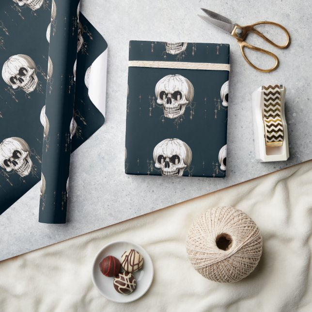 Papel De Presente Espeluznante Crânio Derretido de Halloween Com Ima (Artesanato)