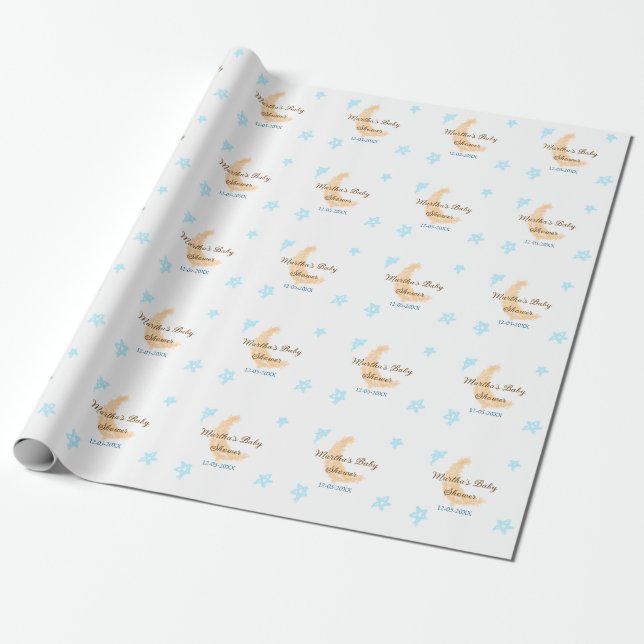Papel De Presente Espessura do chá de fraldas das estrelas azuis da  (Desenrolado)