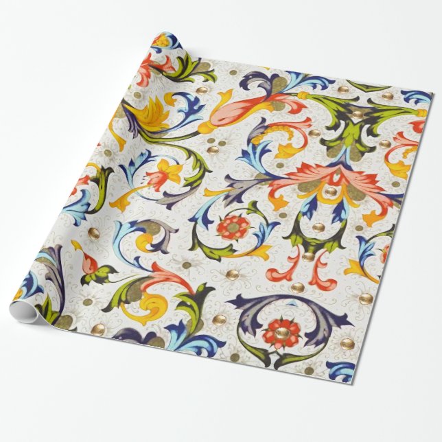 Papel De Presente ESPIrais FLORAIS RENASCENTISTAS FLORENTINOS,FLORes (Desenrolado)