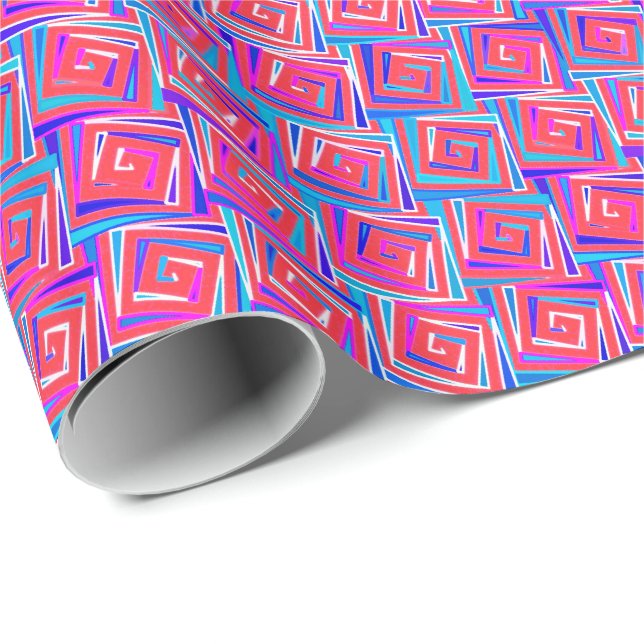 Papel De Presente Espirais quadradas Modernas de Meados do Século -  (Ponta do rolo)