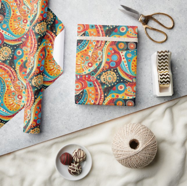 Papel De Presente Espirais vibrantes e Design geométrico a negrito (Artesanato)