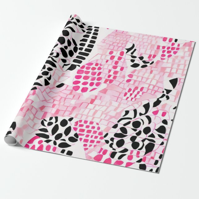 Papel De Presente Espírito da tribo: rosa, preto e branco (Desenrolado)