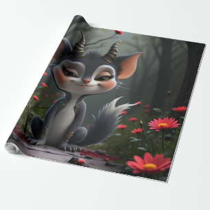 Papel De Presente Espírito Florestal da Lua Cheia Flor de Carmesim.