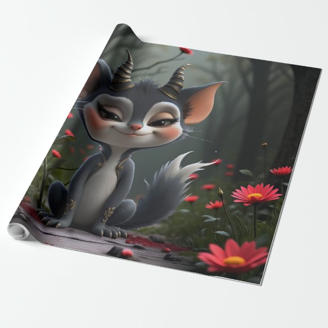 Papel De Presente Espírito Florestal da Lua Cheia Flor de Carmesim.  (Desenrolado)