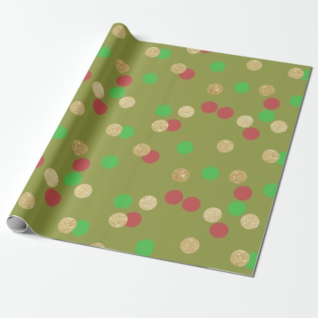 Papel De Presente esplêndido dourado brilho verde-vermelho confete d (Desenrolado)