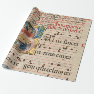 Papel De Presente Esplêndido Manuscrito Musical Medieval