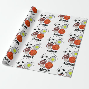 Papel De Presente Esportes - Bolas Atléticas - Nome Personalizado An