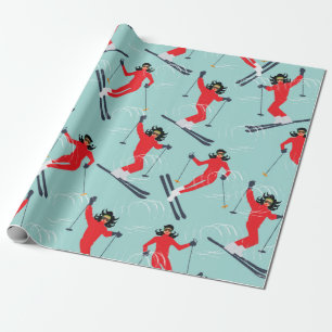 Papel De Presente Esportes de inverno sem costura. Jovem e bonita mu