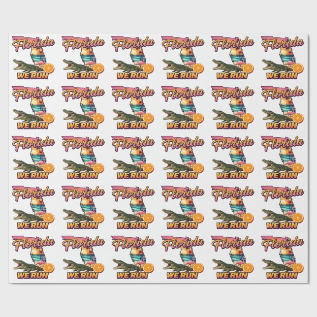 Papel De Presente Esportes Florida We Run Sunset Alligator Flamingo (Aberto)