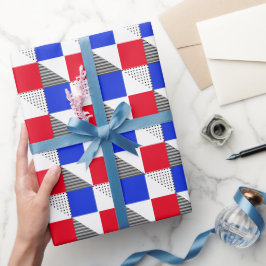 Papel De Presente Esportes geométricos brancos e azuis pretos vermel