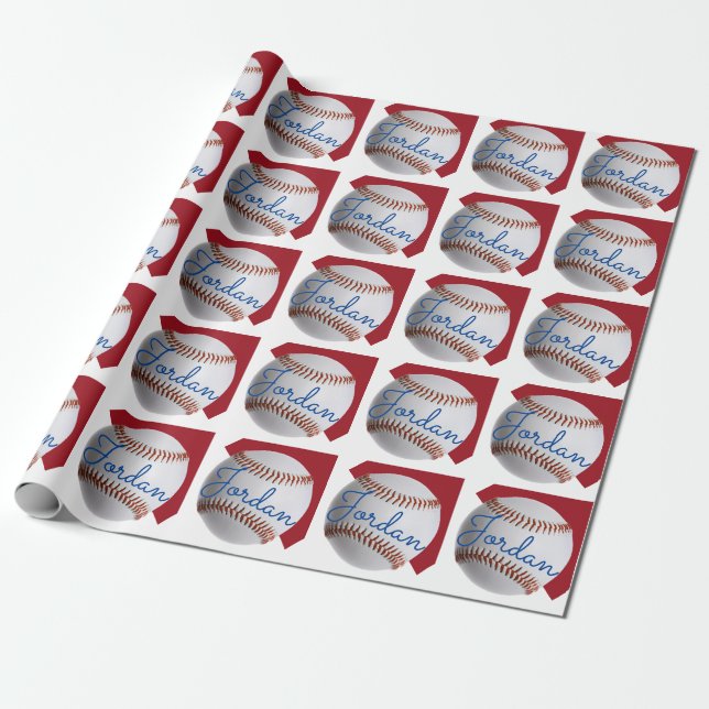 Papel De Presente Esportes personalizados de baseball (Desenrolado)