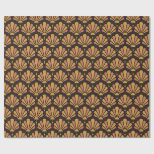 Papel De Presente Espresso, Ocre e Rosa Art Deco Leque em Forma de L