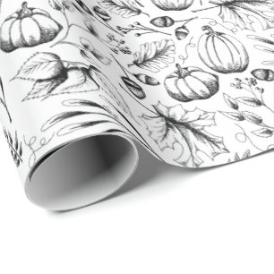 Papel De Presente Esquadra de inverno desenhada à mão e deixa botâni