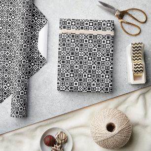 Papel De Presente Esquadrão de Diamante Elegante Branco Preto