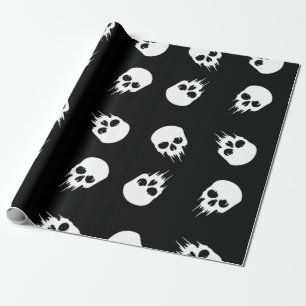 Papel De Presente esqueleto branco preto do crânio de halloween