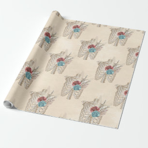 Papel De Presente Esqueleto com Rosas