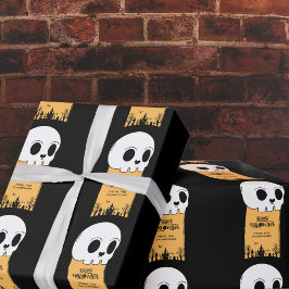 Papel De Presente Esqueleto Crânio Cemitério Preto Gótico Halloween