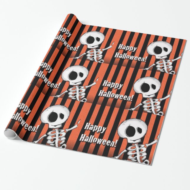 Papel De Presente Esqueleto de Bobo Feliz Halloween (Desenrolado)