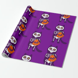 Papel De Presente esqueleto de gato-de-halloween mexicano