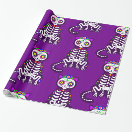 Papel De Presente esqueleto de gato-de-halloween mexicano