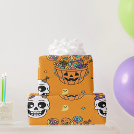 Papel De Presente Esqueleto Engraçado E Doces Para O Halloween