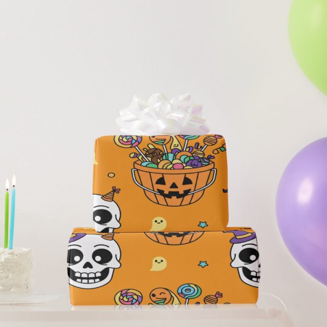 Papel De Presente Esqueleto Engraçado E Doces Para O Halloween (Presentes para festas)